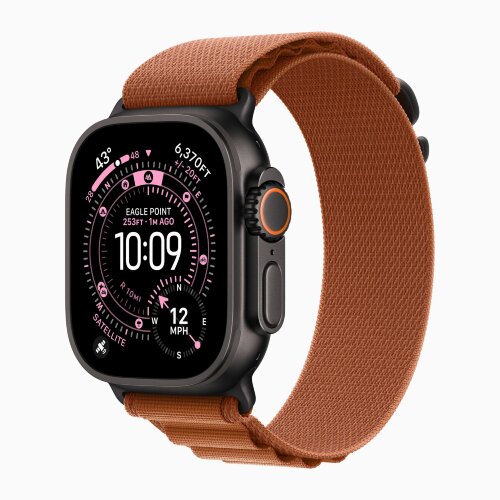 Apple Watch Ultra 3 49mm Black Titanium Case with Terra Cotta Alpine Loop (M)