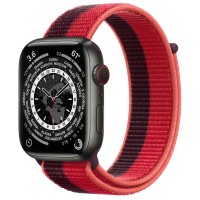 Apple Watch Series 7 45 мм, Титан чёрного цвета, спортивный браслет Красный