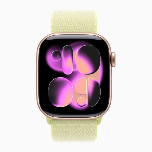 Apple Watch Series 11 46mm, Rose Gold Aluminum Case with Sport Loop - Neon Yellow