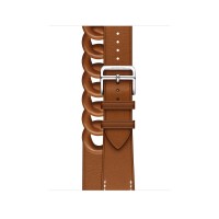 Длинный, двойной ремешок Hermès Gourmette из кожи Barénia с кожаной цепью 41mm для Apple Watch - Коричневый