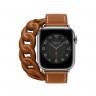Двойной кожаный ремешок Hermès Gourmette с кожаной цепью 41mm для Apple Watch - Коричневый