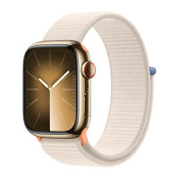 Apple Watch Series 9 45mm, Gold Stainless Steel Case with Sport Loop - Starlight