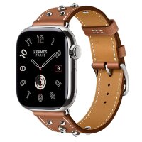 Apple Watch Hermes Series 11 42mm, кожаный коричневый ремешок с клепками