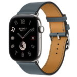 Apple Watch Hermès Series 12 46mm, Silver Titanium, ремешок Single Tour темно-синий (Bleu Tempête)