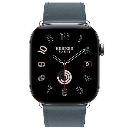 Apple Watch Hermès Series 12 46mm, Silver Titanium, ремешок Single Tour темно-синий (Bleu Tempête)