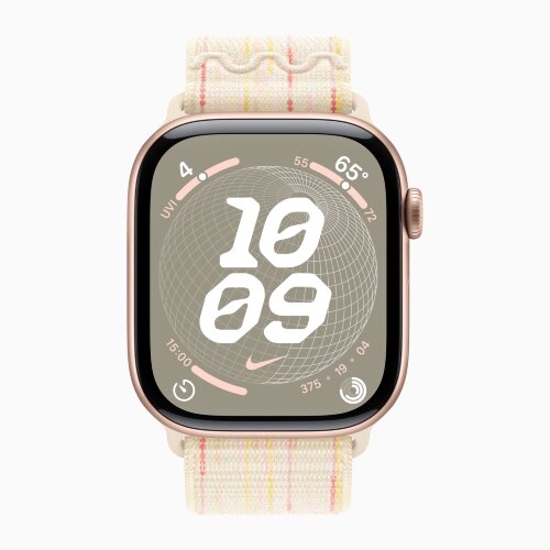 Apple Watch Series 10 42mm, Rose Gold Aluminum Case with Nike Sport Loop - Starlight/Pink