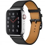 Apple Watch Hermes Series 5, 44mm Stainless Steel Case with Noir Swift Leather Single Tour