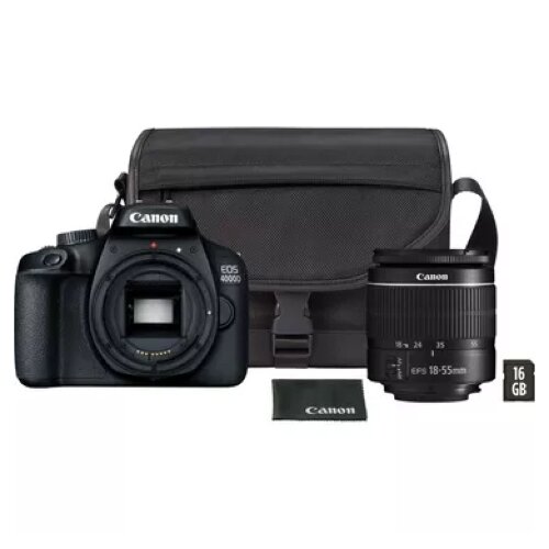 Canon EOS 4000D Camera, Black + 18-55 III Lens + SB130 Bag + SD Card (VUK) Kit