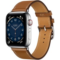 Apple Watch Series 6 Hermes 44mm, ремешок Attelage Single Tour из кожи Barenia цвета Fauve