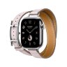 Кожаный двойной тонкий ремешок с пряжкой Hermes для Apple Watch 42mm Attelage Hapi Double Tour - Светло-розовый (Mauve/Pale)