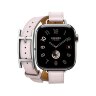 Кожаный двойной тонкий ремешок с пряжкой Hermes для Apple Watch 42mm Attelage Hapi Double Tour - Светло-розовый (Mauve/Pale)
