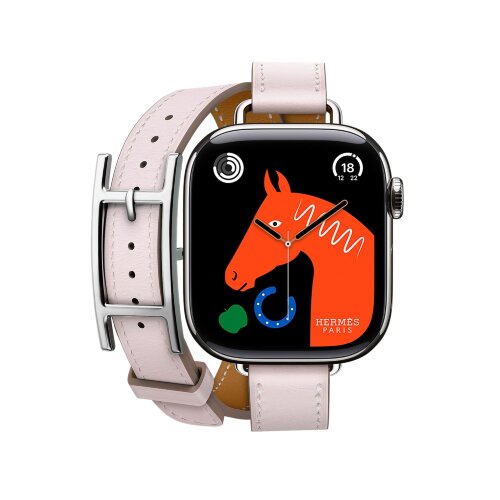 Кожаный двойной тонкий ремешок с пряжкой Hermes для Apple Watch 42mm Attelage Hapi Double Tour - Светло-розовый (Mauve/Pale)