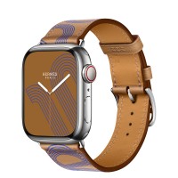 Apple Watch Series 7 Hermes 41 мм, кожаный ремешок бисквитного цвета с синим узором