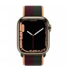 Apple Watch Series 7 41 мм, сталь золотистая, спортивный браслет «Тёмная вишня/зелёный лес»