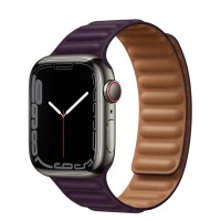 Apple Watch Series 7 41 мм, Графитовая нержавеющая сталь, браслет из кожи «Тёмная вишня»