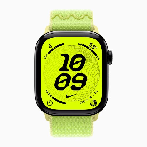 Apple Watch Series 11 46mm, Jet Black Aluminum Case with Nike Sport Loop - Volt Splash
