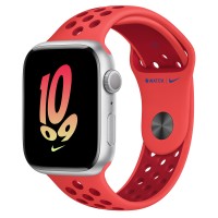 Apple Watch Series 8 Nike 45mm, Silver Aluminum Case with Sport Band - Bright Crimson/Gym Red