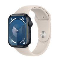 Apple Watch Series 9 45mm, Midnight Aluminum Case with Sport Band - Starlight