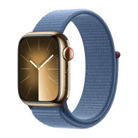 Apple Watch Series 9 45mm, Gold Stainless Steel Case with Sport Loop - Winter Blue