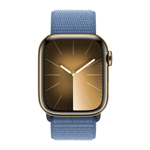 Apple Watch Series 9 45mm, Gold Stainless Steel Case with Sport Loop - Winter Blue