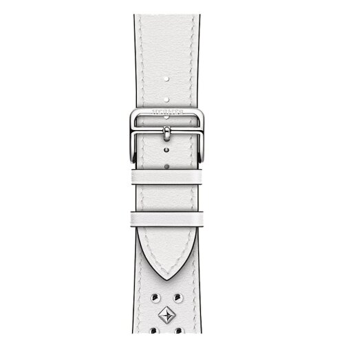 Apple Watch Hermes Series 11 42mm, кожаный белый ремешок с клепками