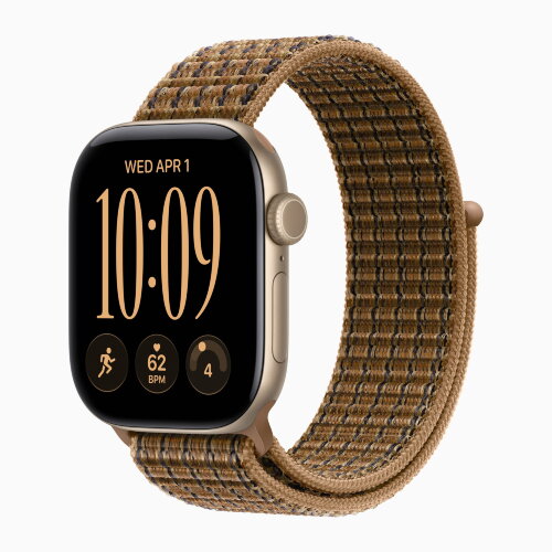 Apple Watch Series 12 46mm, Light Gold Aluminum Case with Sport Loop - Light Umber Plaid