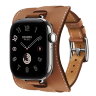 Apple Watch Hermès Series 12 42mm, Silver Titanium, ремешок Attelage En Selle золотисто-коричневый (Gold)