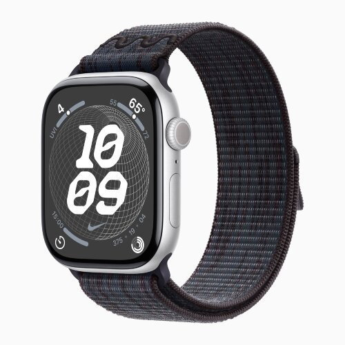 Apple Watch Series 10 42mm, Silver Aluminum Case with Nike Sport Loop - Black/Blue