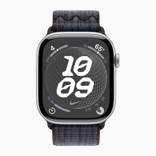 Apple Watch Series 10 42mm, Silver Aluminum Case with Nike Sport Loop - Black/Blue