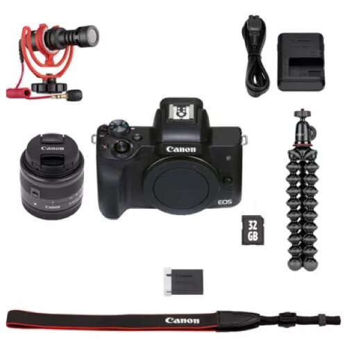Canon EOS M50 Mark II Mirrorless Camera, Black + EF-M 15-45mm IS STM Lens - Vlogger