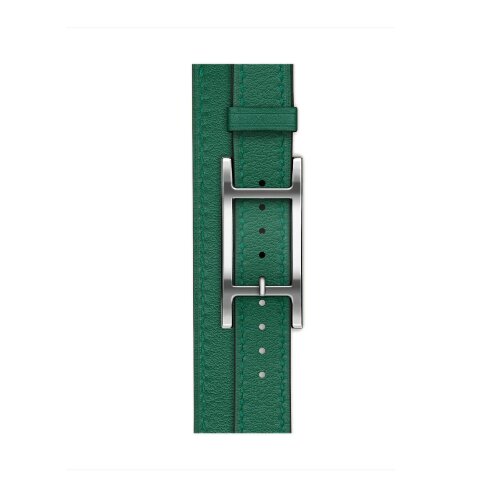 Кожаный двойной тонкий ремешок с пряжкой Hermes для Apple Watch 42mm Attelage Hapi Double Tour - Зеленый (Vert Moyen)