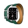 Кожаный двойной тонкий ремешок с пряжкой Hermes для Apple Watch 42mm Attelage Hapi Double Tour - Зеленый (Vert Moyen)