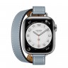 Apple Watch Series 7 Hermes 41 мм, двойной, длинный, кожаный ремешок голубого цвета