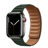 Apple Watch Series 7 41 мм, Графитовая нержавеющая сталь, браслет из кожи «Зелёная секвойя»