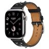 Apple Watch Hermes Series 11 42mm, кожаный черный ремешок с клепками