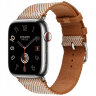 Apple Watch Hermes Series 12 46mm, клетчатый ремешок из плетеного нейлона золотой с белым