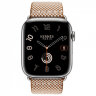 Apple Watch Hermes Series 12 46mm, клетчатый ремешок из плетеного нейлона золотой с белым