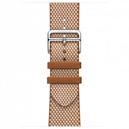 Apple Watch Hermes Series 12 46mm, клетчатый ремешок из плетеного нейлона золотой с белым
