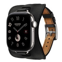 Apple Watch Hermès Series 12 42mm, Silver Titanium, ремешок Attelage En Selle черный (Noir)