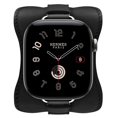 Apple Watch Hermès Series 12 42mm, Silver Titanium, ремешок Attelage En Selle черный (Noir)