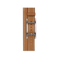 Кожаный двойной тонкий ремешок с пряжкой Hermes для Apple Watch 42mm Attelage Hapi Double Tour - Коричневый (Gold)