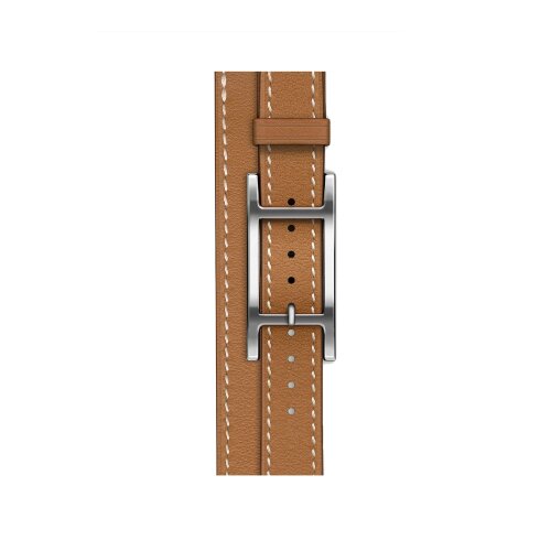 Кожаный двойной тонкий ремешок с пряжкой Hermes для Apple Watch 42mm Attelage Hapi Double Tour - Коричневый (Gold)