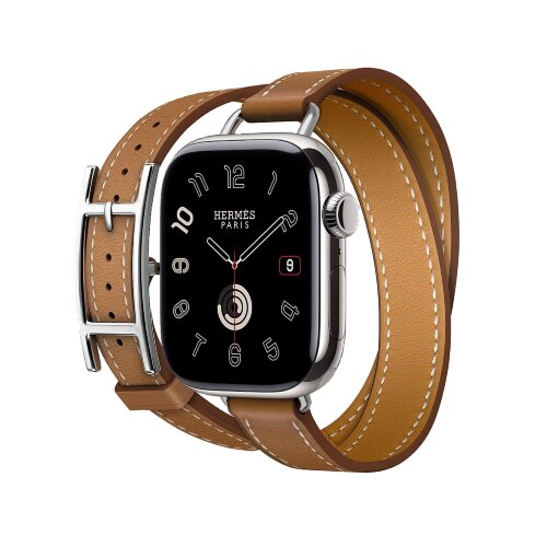 Кожаный двойной тонкий ремешок с пряжкой Hermes для Apple Watch 42mm Attelage Hapi Double Tour - Коричневый (Gold)