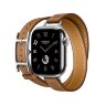 Кожаный двойной тонкий ремешок с пряжкой Hermes для Apple Watch 42mm Attelage Hapi Double Tour - Коричневый (Gold)