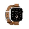 Кожаный двойной тонкий ремешок с пряжкой Hermes для Apple Watch 42mm Attelage Hapi Double Tour - Коричневый (Gold)