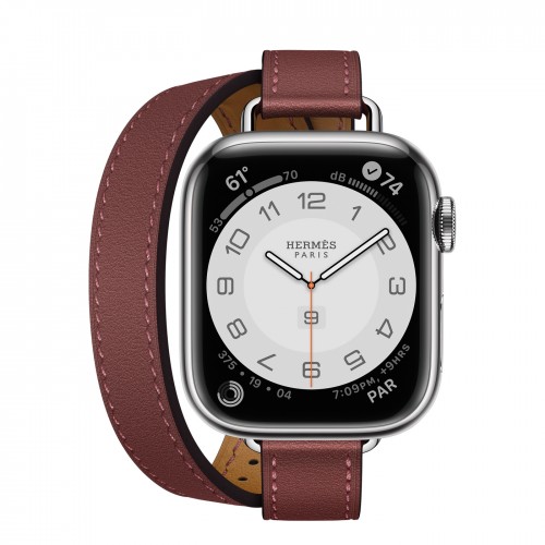 Apple Watch Series 7 Hermes 41 мм, двойной, длинный, кожаный ремешок красного цвета