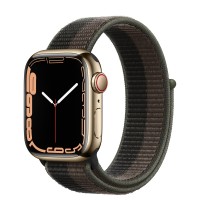 Apple Watch Series 7 41 мм, сталь золотистая, спортивный браслет «Сумрачный торнадо/серый»