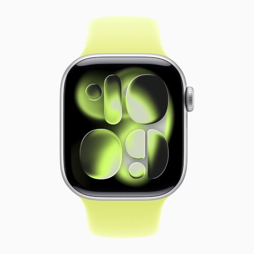 Apple Watch Series 11 46mm, Silver Aluminum Case with Sport Band - Neon Yellow