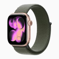 Apple Watch Series 11 46mm, Rose Gold Aluminum Case with Sport Loop - Forest