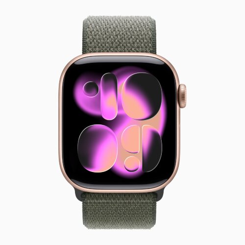 Apple Watch Series 11 46mm, Rose Gold Aluminum Case with Sport Loop - Forest